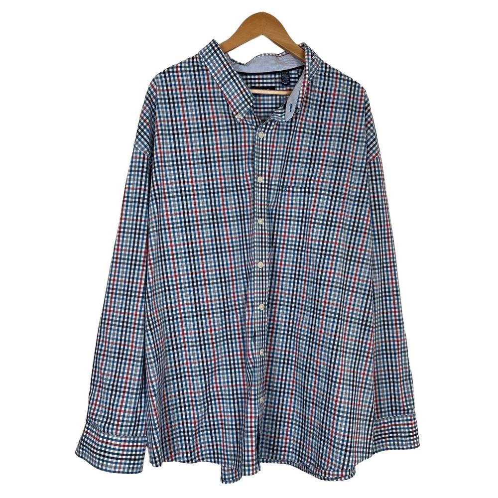 IZOD Shirt Mens 4XL Blue Red Plaid Button-Down Contrast Cuffs Preppy Coastal‎
